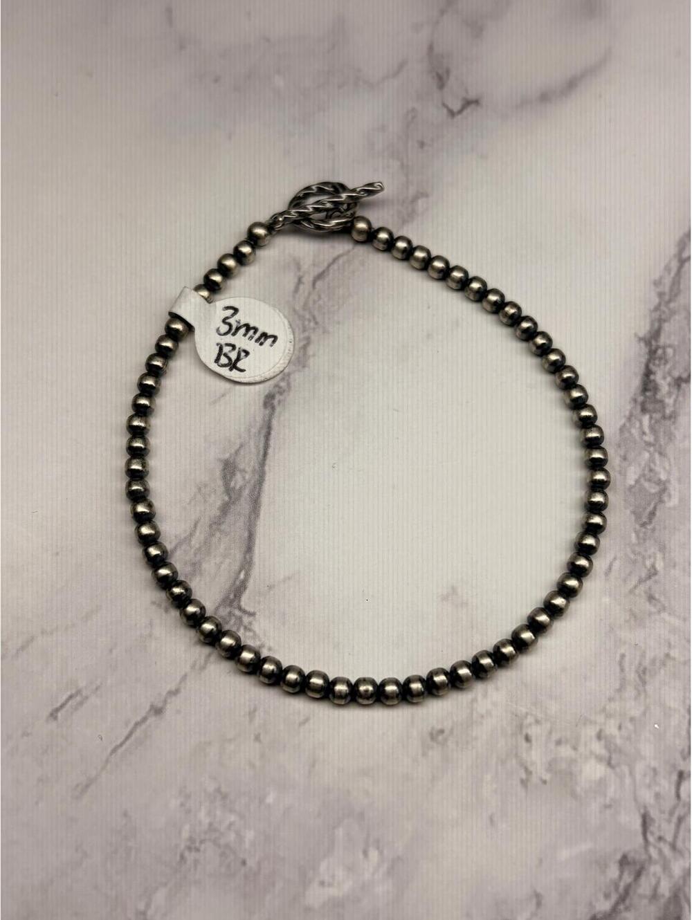 Sterling Silver Navajo Pearl Bracelet 3mm Beads 7” Toggle Clasp Southwestern NEW